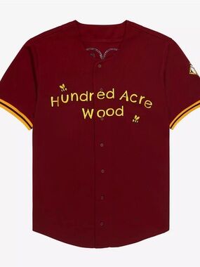 Hundred Acre Wood Maroon Button Baseball Jersey - Yellow Lettering